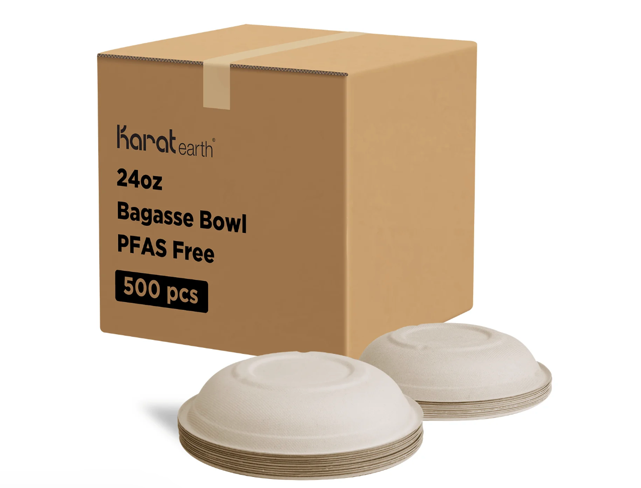 24oz PFAS Free Eco-Friendly Bagasse Round Bowl, Natural - 500 pcs