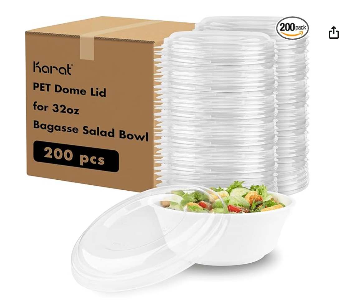 PET Clear Dome Lid for 32oz Bagasse Rice/Salad Bowl - 200 pcs