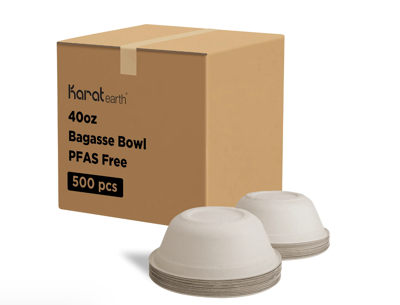 40oz PFAS Free Eco-Friendly Bagasse Round Bowl, Natural - 500 pcs
