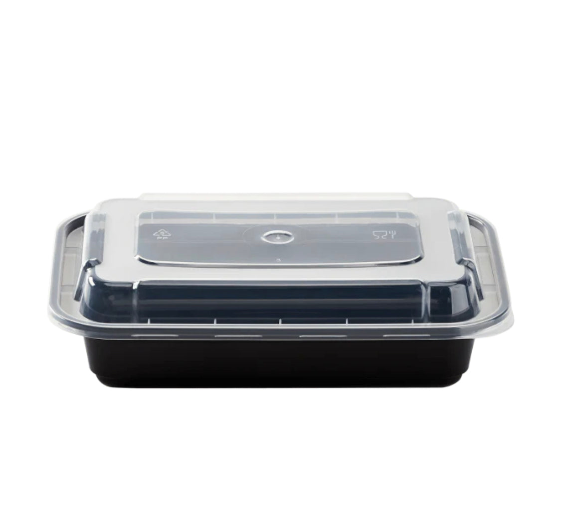 Microwaveable Rectangular Food Containers & Lids, 16oz,  Black - 150 sets