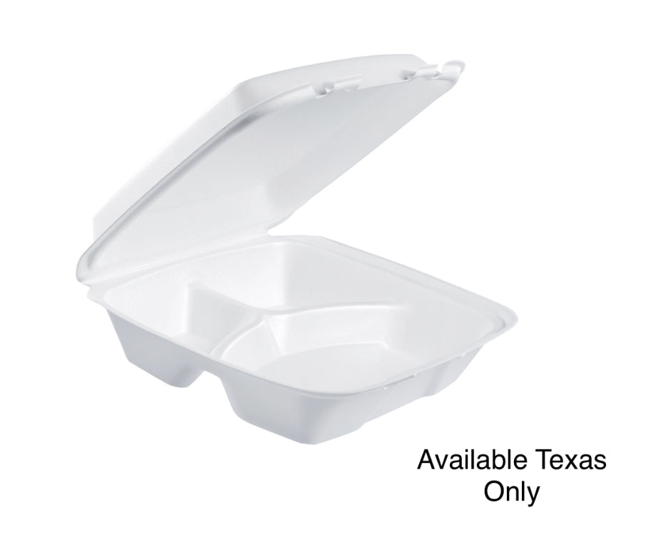 Dart 9 in XPS Foam 3-Compartment Container - White - 200 pcs