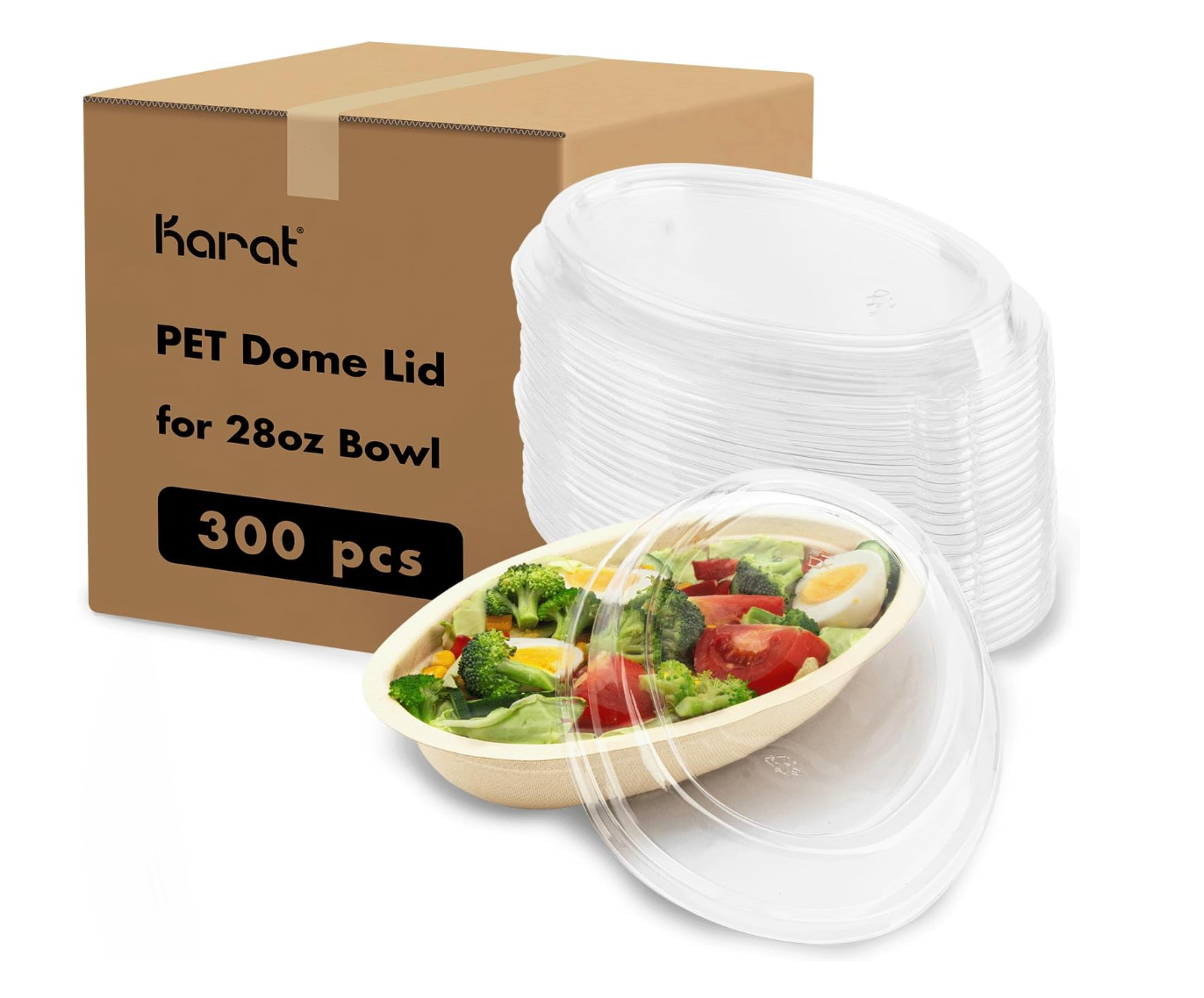 PET Clear Dome Lid for Bagasse Burrito Bowl - 300 pcs