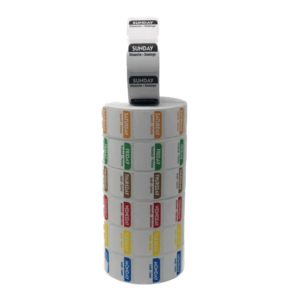 Food Rotation Labels, Wash-Away Day of Week - 1000 pcs/roll