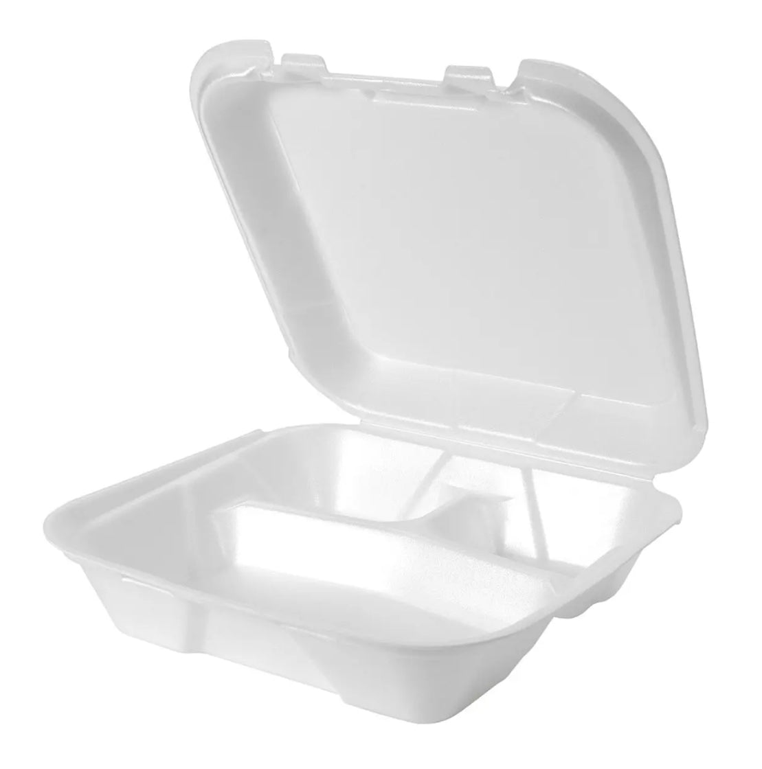 Genpak White White Foam 9" x 9" Three-Compartment Snap It Lock Hinged Square Container - 200 pcs